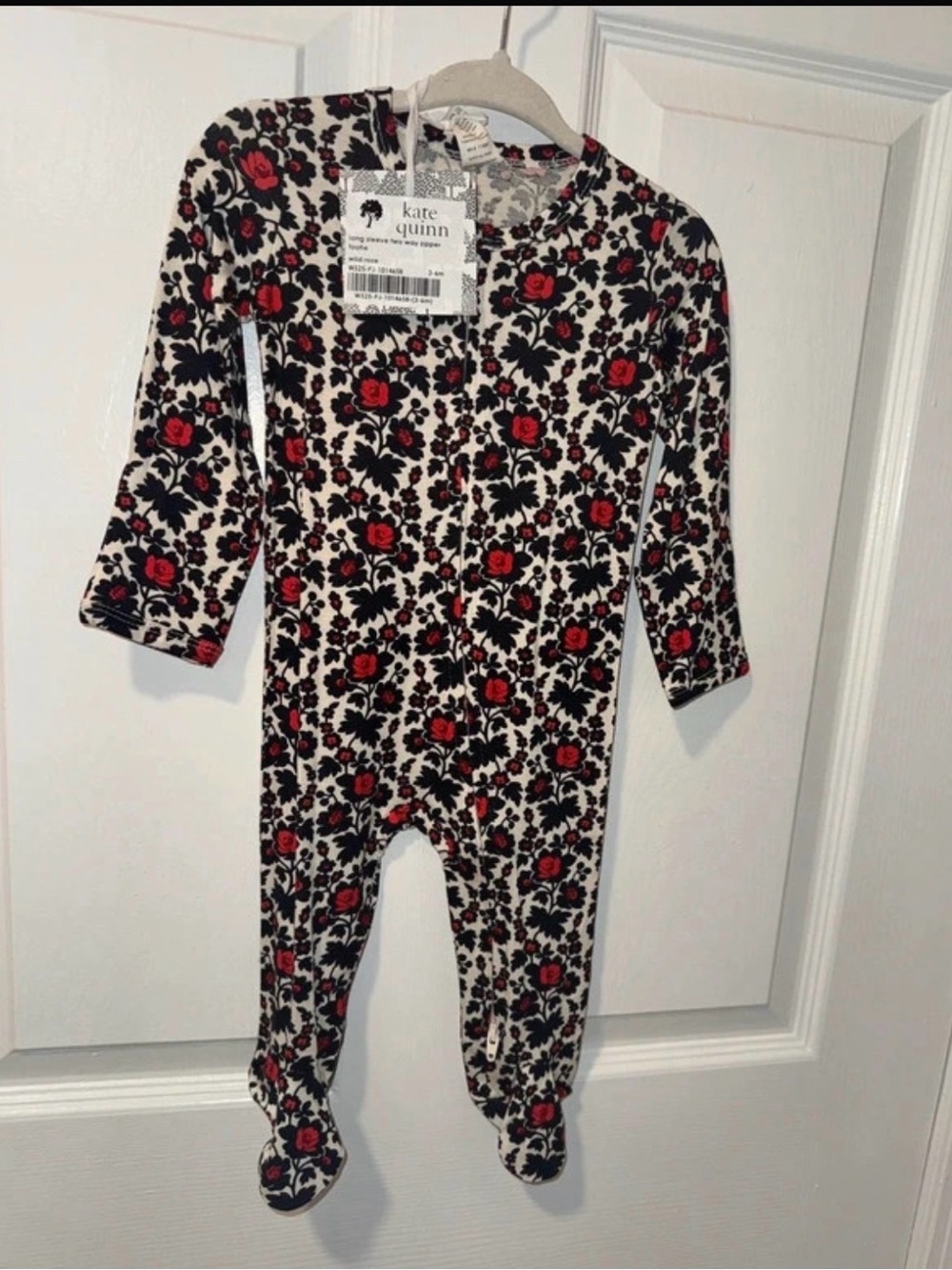 kate quinn Ivory Footed One-Piece with Red & Black Bamboo Zippy Size 3/6M